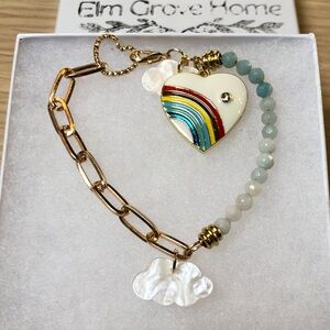 Heart & Cloud Gold Paper Clip Chain, Amazonite, Natural Stone Bracelet